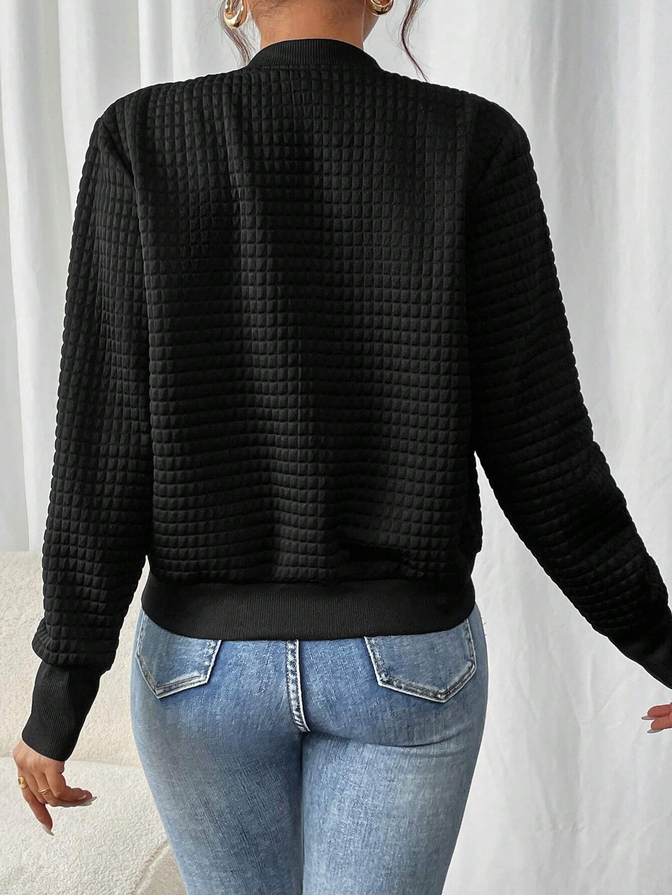 Chaqueta de béisbol casual de manga larga y unicolor - Imagen 2