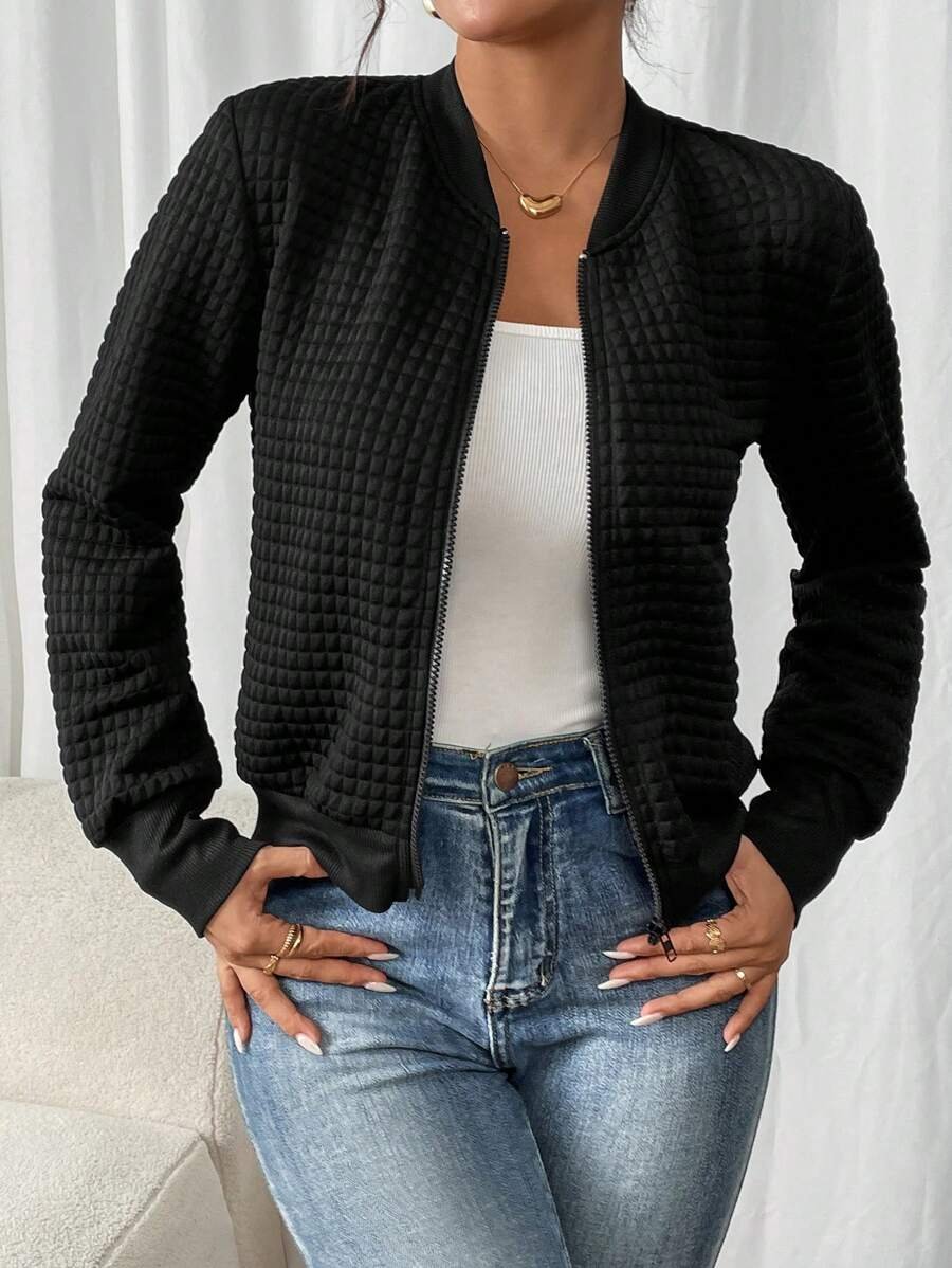 Chaqueta de béisbol casual de manga larga y unicolor