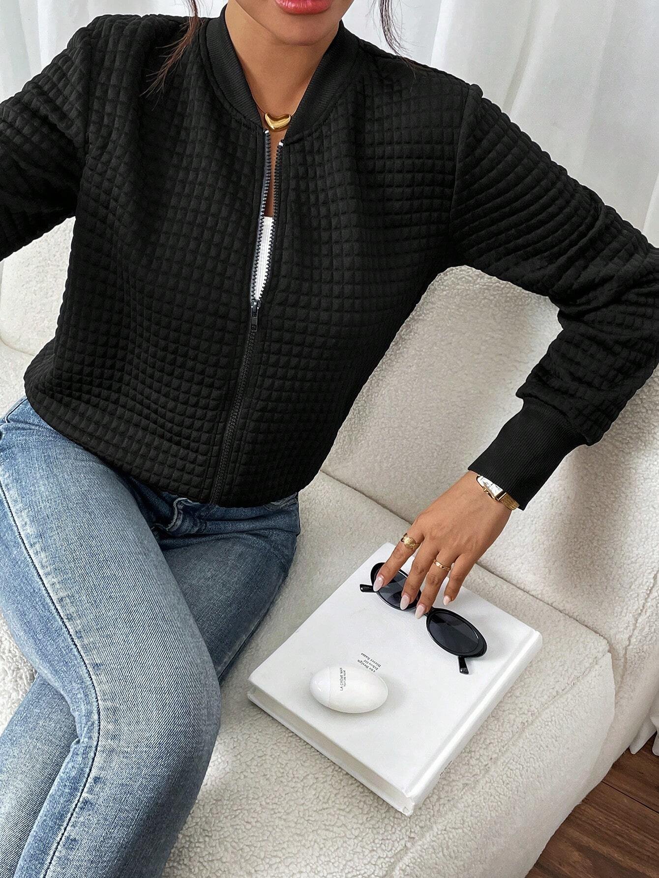 Chaqueta de béisbol casual de manga larga y unicolor - Imagen 3