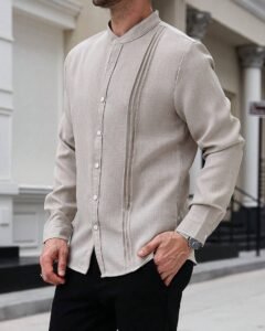 Camisa de manga larga con botones de unicolor casual