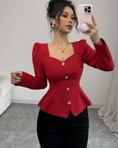 Blusa de mujer de estilo francés elegante de unicolor