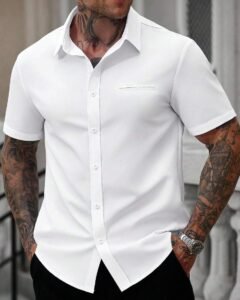 Camisa casual de negocios de manga corta blanca