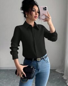 Camisa casual de mujer de unicolor de manga larga