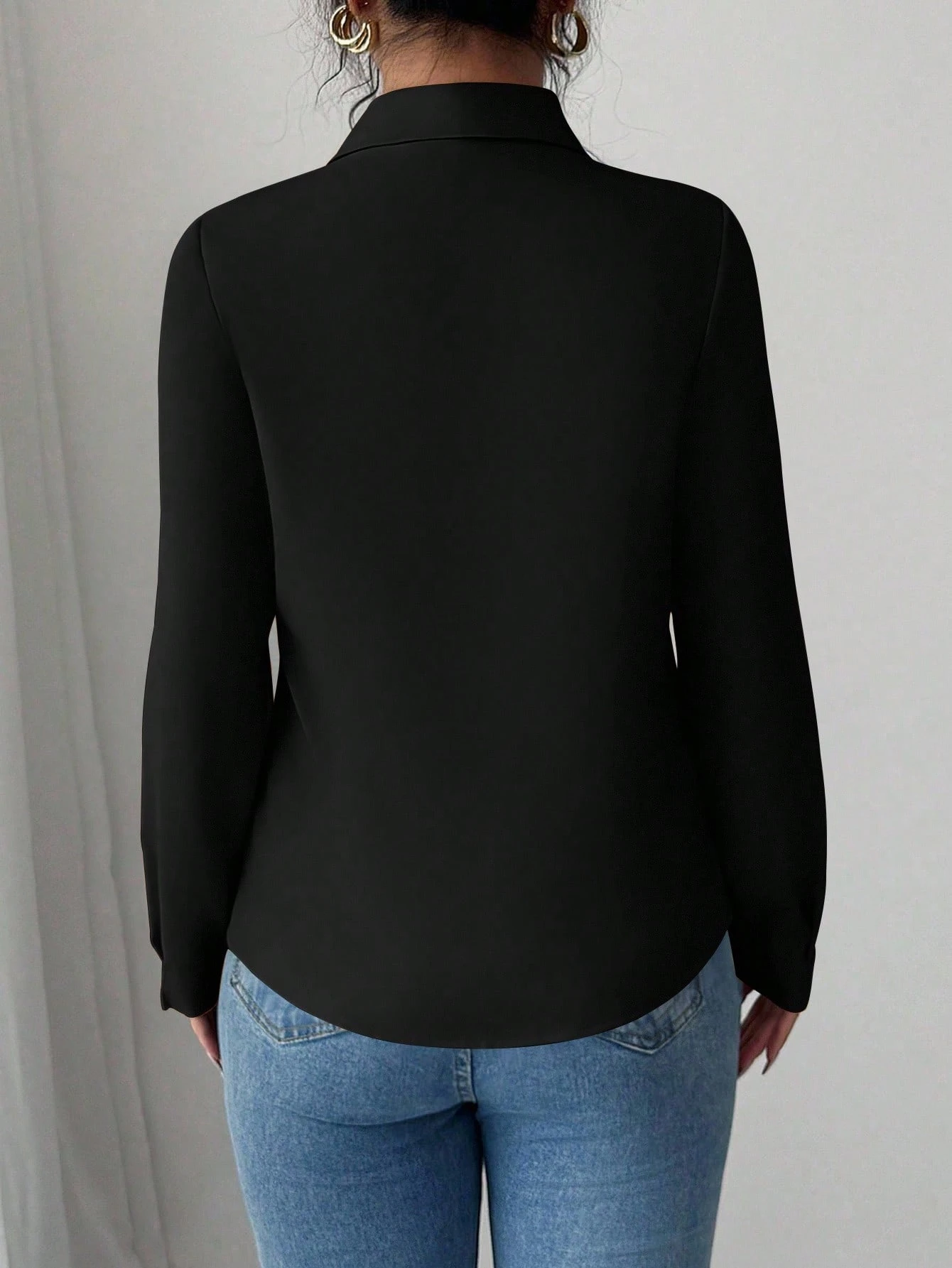 Camisa casual de mujer de unicolor de manga larga - Imagen 2