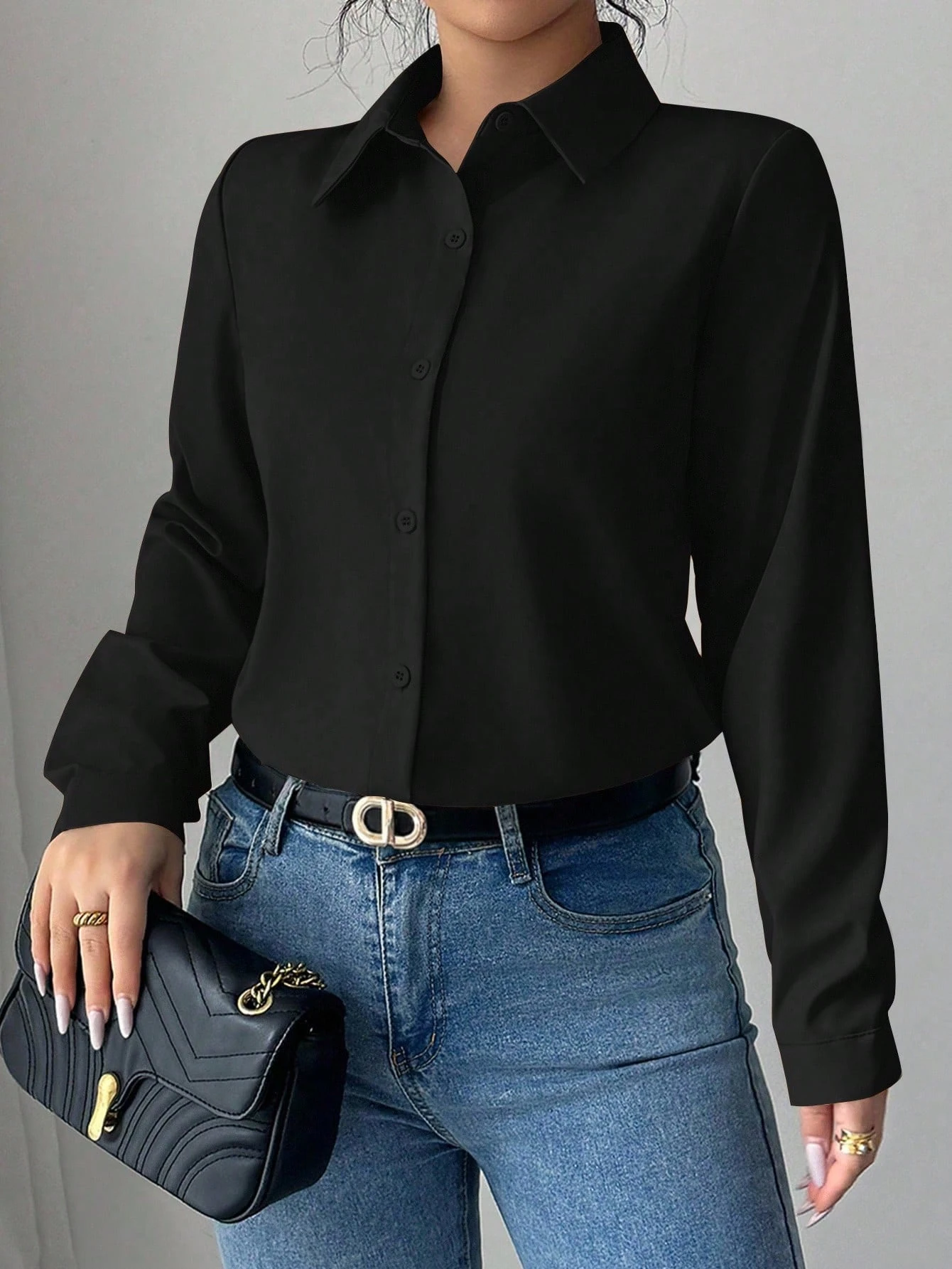 Camisa casual de mujer de unicolor de manga larga - Imagen 3