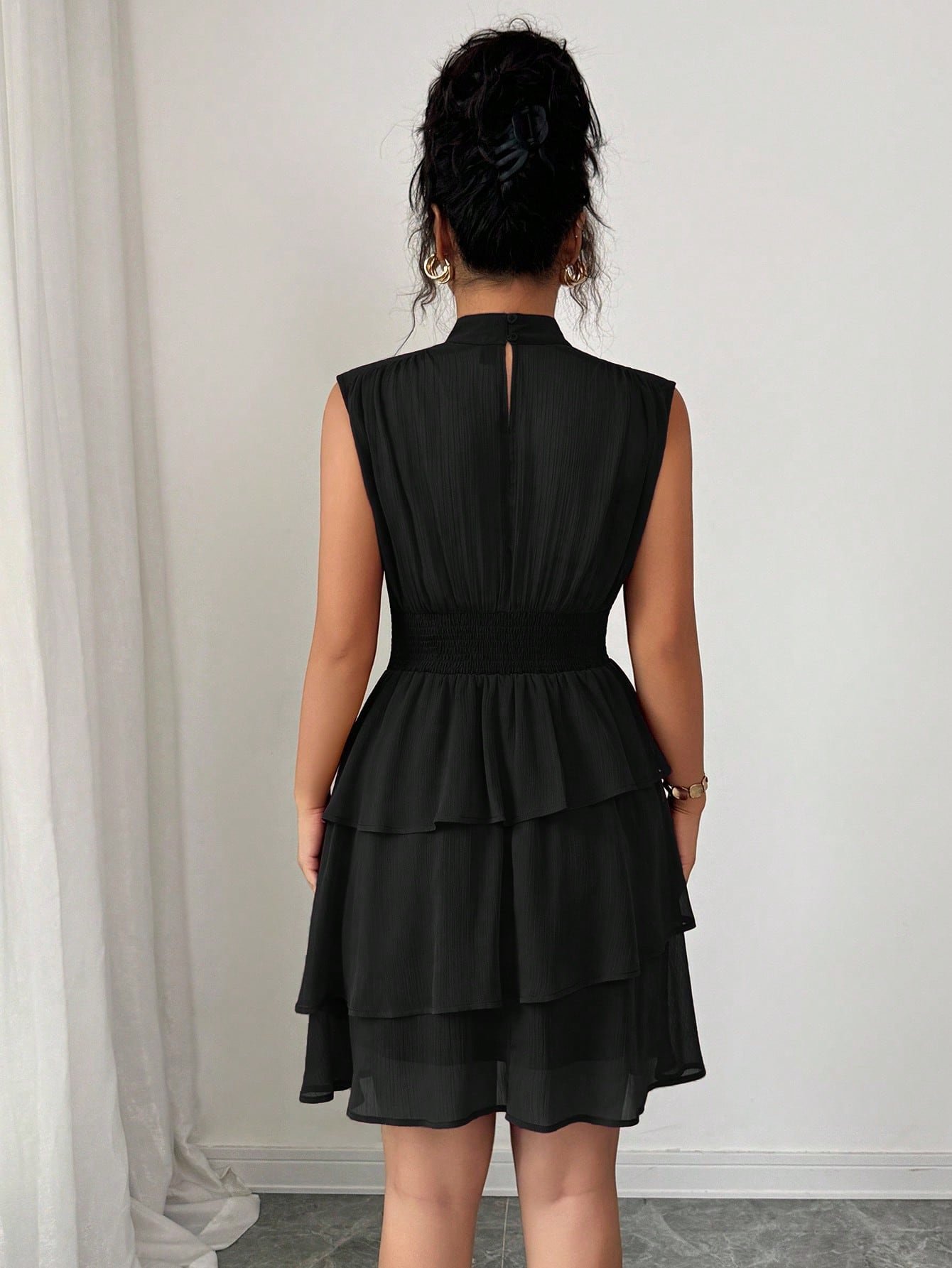 Vestido corto italiano de mujer de gasa con cuello pequeño - Imagen 2