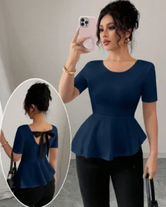 Blusa casual con lazo en la espalda y dobladillo fruncido en la cintura