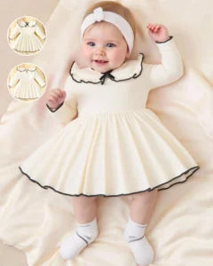 vestido de niña elegante, dulce y lindo de estilo casual con cuello de muñeca