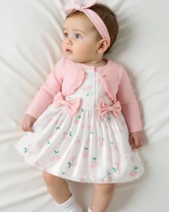 Vestido de manga larga con parches florales y moño