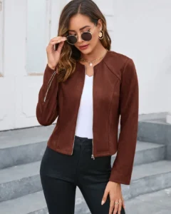 Chaqueta con cremallera minimalista de unicolor