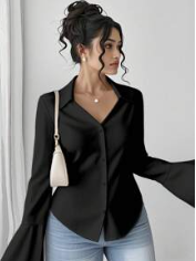 Camisa de manga larga con cuello vuelto de moda casual