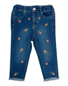 Pantalón mezclilla con estampado de flores