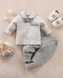 Bebé niño Camisa con lazo delantero & Pantalones de rayas