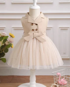 Vestido De Cinturón De Doble Botón Y Dobladillo De Malla