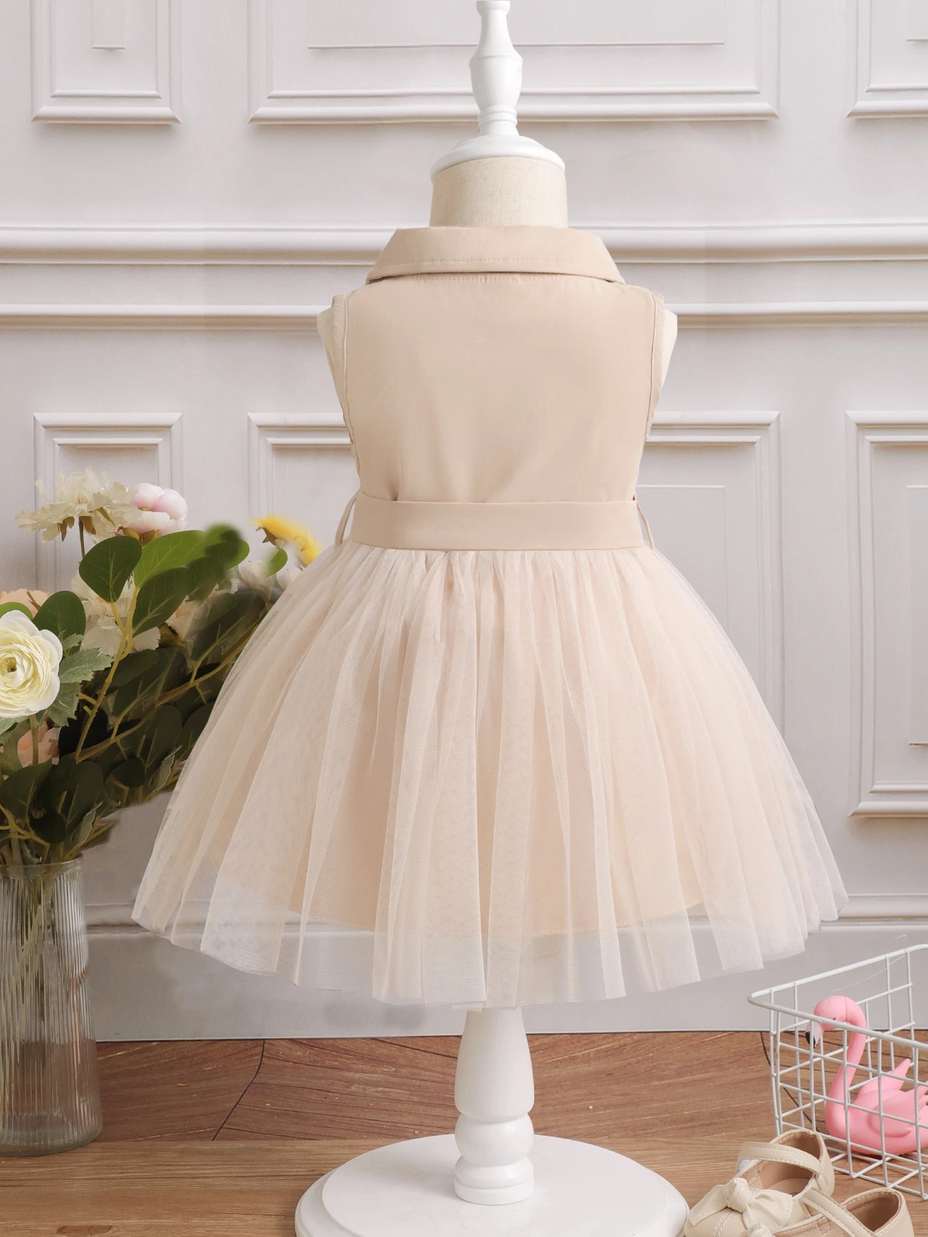 Vestido De Cinturón De Doble Botón Y Dobladillo De Malla - Imagen 2