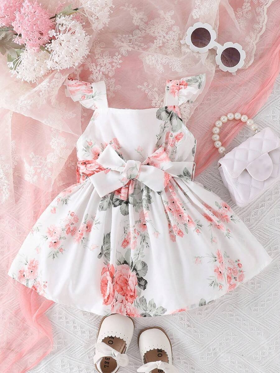 Vestido De Niña De Flores Con Tirantes Y Volantes