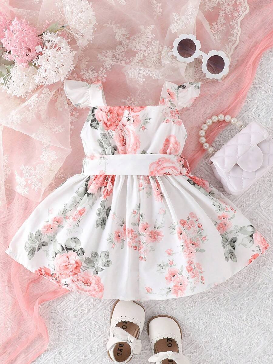 Vestido De Niña De Flores Con Tirantes Y Volantes - Imagen 2