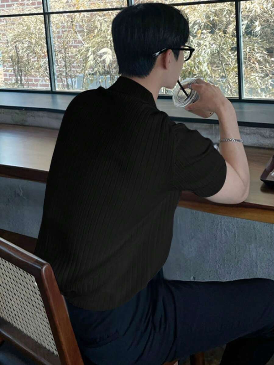 Playera Polo Sólida A Rayas Para Hombres - Imagen 2