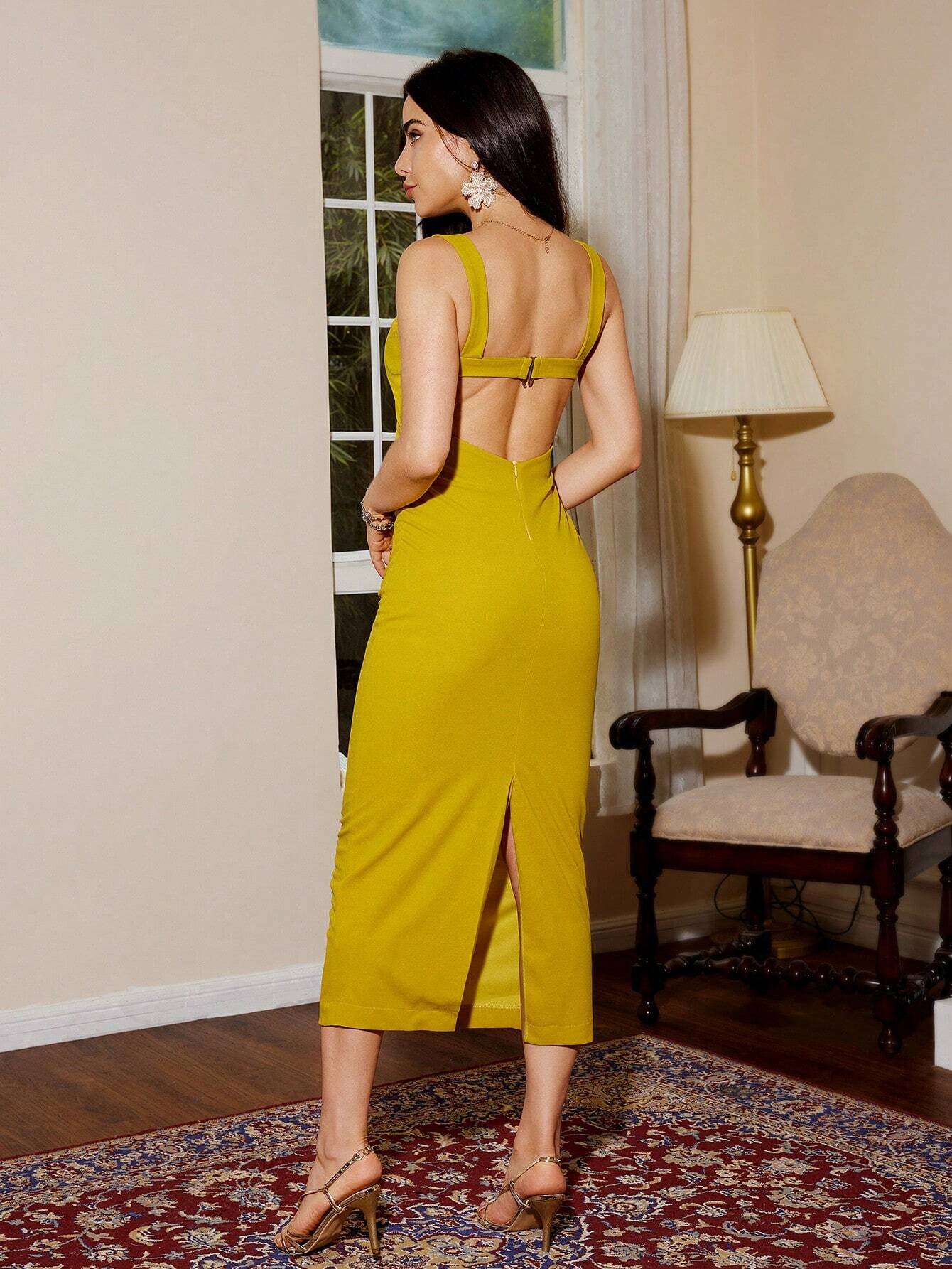 Vestido de mujer con escote halter, drapeado, espalda calada - Imagen 2