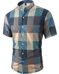 Camisa de manga corta y cuadros e impresos