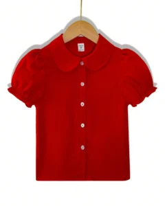 Camisa informal de color liso con manga corta de globo y cierre simple