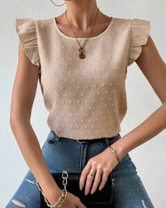 Blusa De Cuello Redondo Con Volante