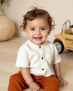 Camisa de manga corta con bolsillo decorado y pantalones de cintura elástico