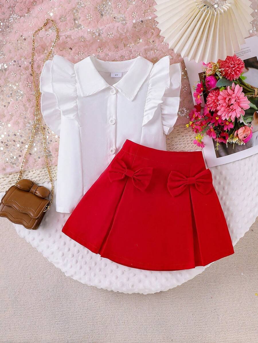 blusa sin mangas con volantes y falda con decoración de lazo - Imagen 3