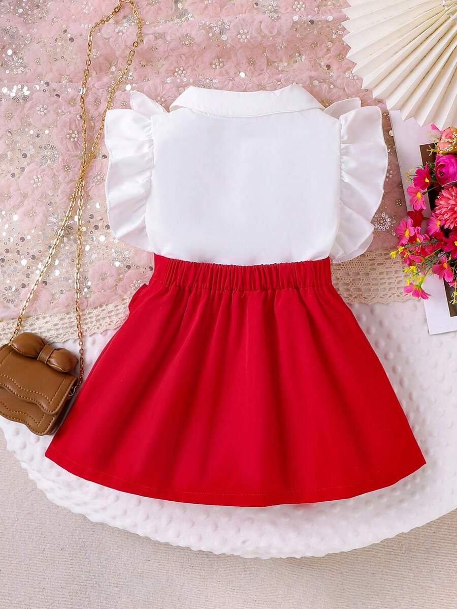 blusa sin mangas con volantes y falda con decoración de lazo - Imagen 2