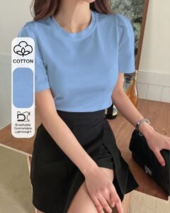 Camiseta casual de manga corta de cuello redondo de unicolor