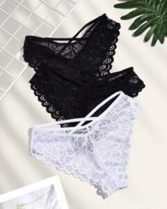 Conjunto de 3 bragas de bikini de mujer con adorno de encaje cruzado a la moda