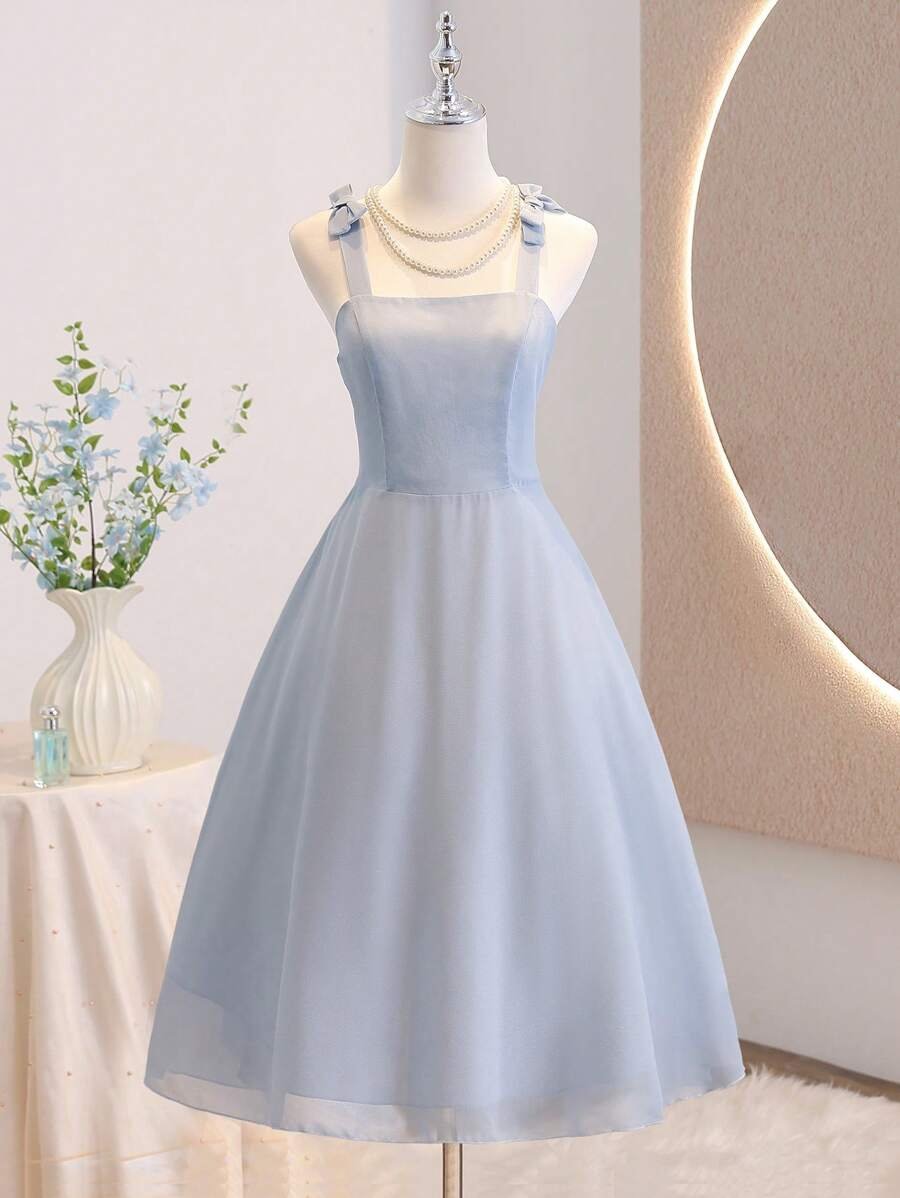 Vestido elegante de tul con escote cuadrado - Imagen 3