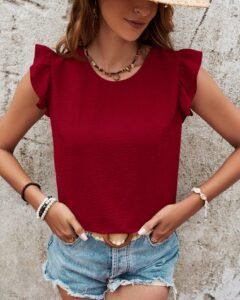 Blusa de verano para mujer con volantes y cruce de tirantes en la espalda