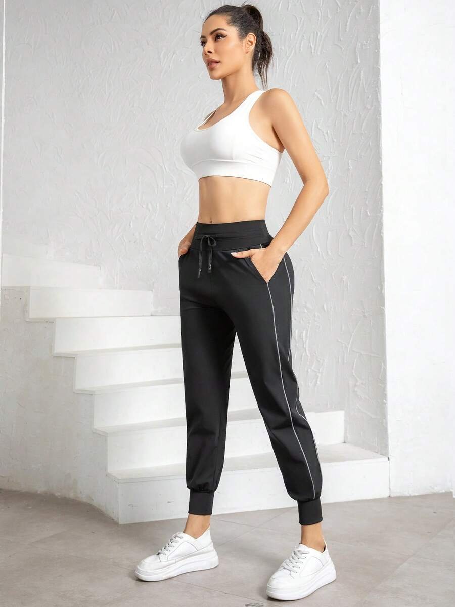 Pantalones deportivos informales holgados de mujer con cintura alta - Imagen 3