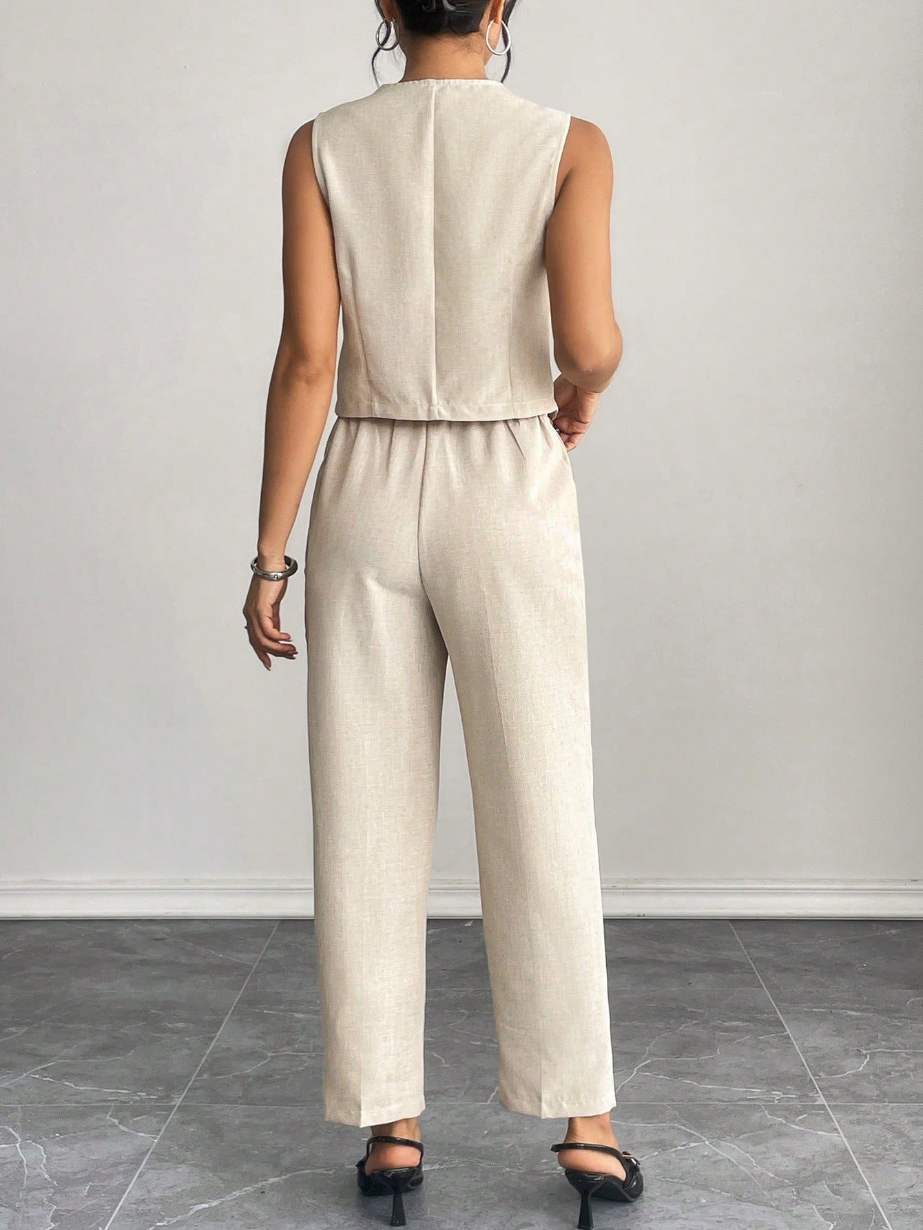 Conjunto de chaleco sin mangas de frente abierto y pantalones largos - Imagen 2