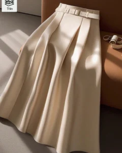 Falda larga y casual de oficina, cinturón de cintura, estilo de transporte