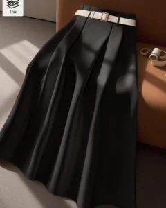 Falda larga y casual de oficina, cinturón de cintura, estilo de transporte