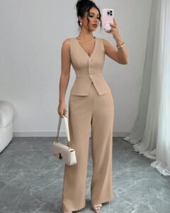 Conjunto de blazer sin mangas elegante y pantalones de traje para mujer
