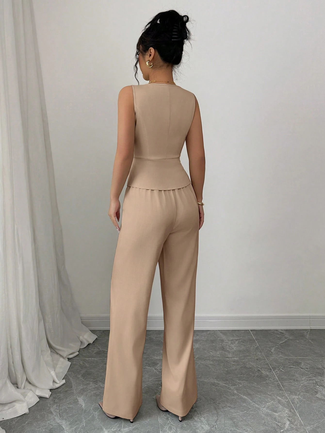 Conjunto de blazer sin mangas elegante y pantalones de traje para mujer - Imagen 2