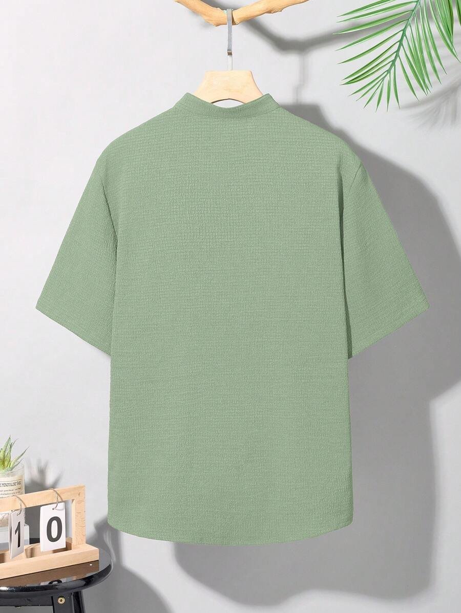 Camisa casual de manga corta y textura sencilla de solapa individual - Imagen 2
