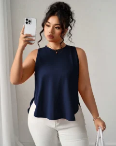 Camiseta sin mangas informal con cuello redondo y abertura lateral