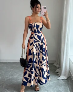 Vestido veraniego casual nuevo de mujer con estampado geométrico