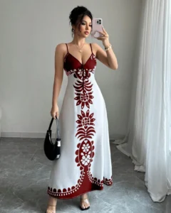 Vestido camiseta suelta de cuello en V con estampado sexy