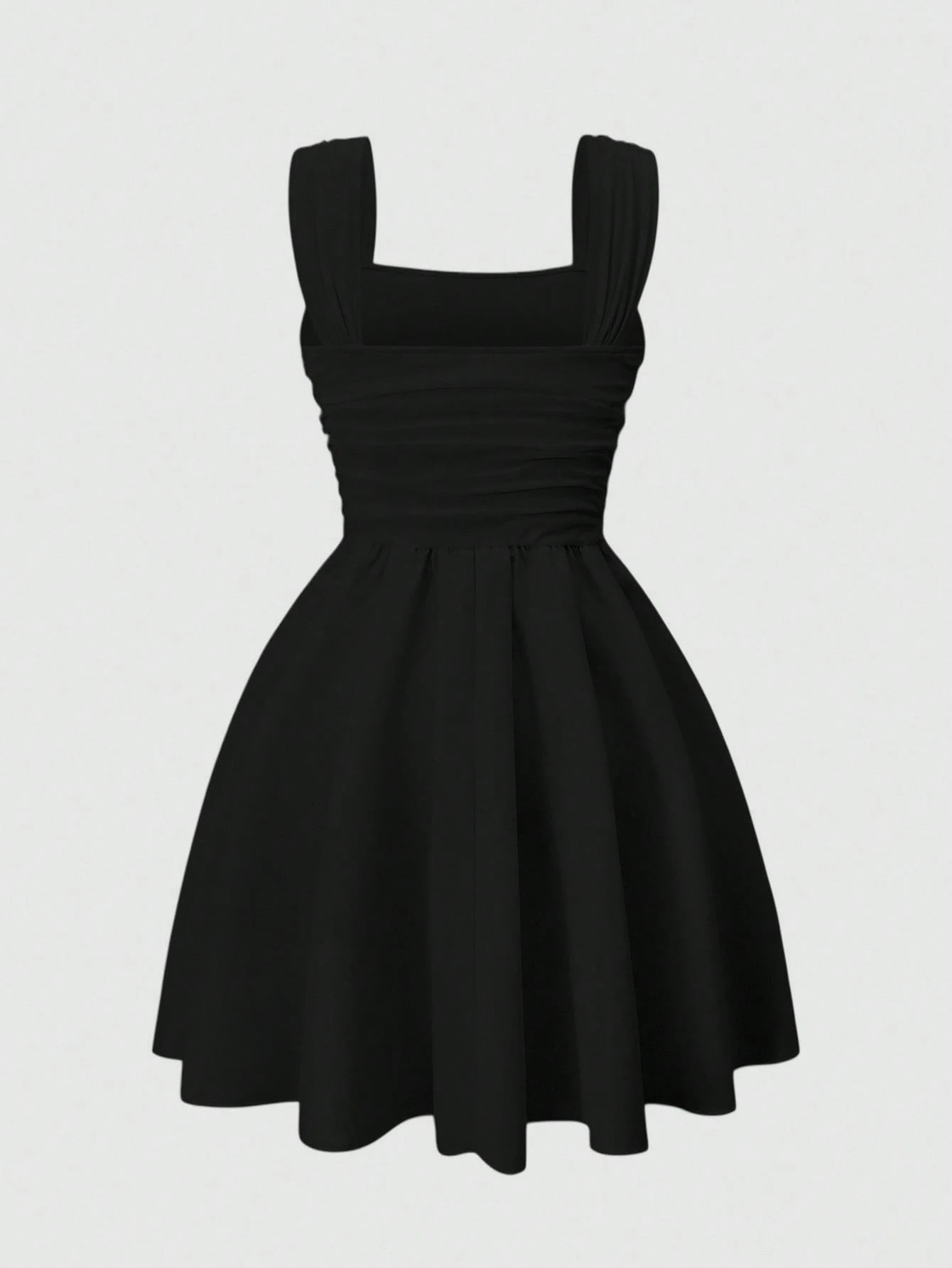 Vestido negro formal elegante y cómodo con volantes y tirantes anchos - Imagen 2