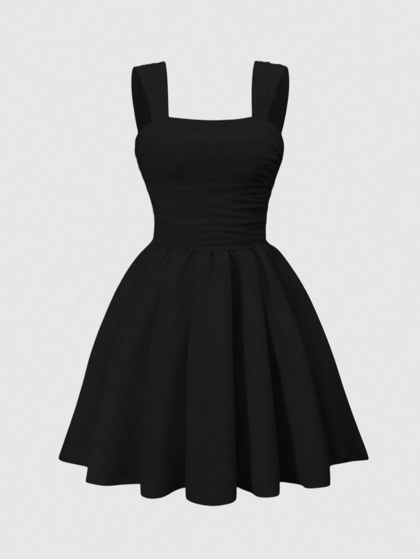 Vestido negro formal elegante y cómodo con volantes y tirantes anchos - Imagen 3