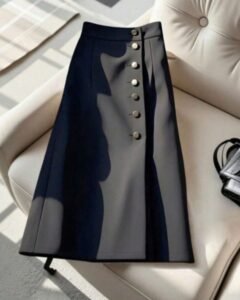 Falda mini ajustada con botones metálicos delanteros, elegante y casual