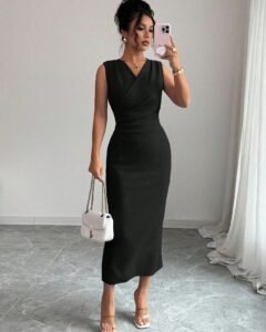 Vestido de unicolor de corte ajustado con cuello en V sin mangas