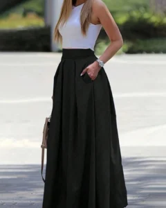 Falda de corte A de unicolor de cintura alta