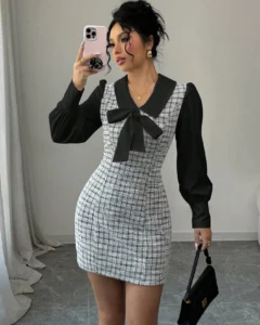 Vestido elegante y romántico para mujer con bloques de color