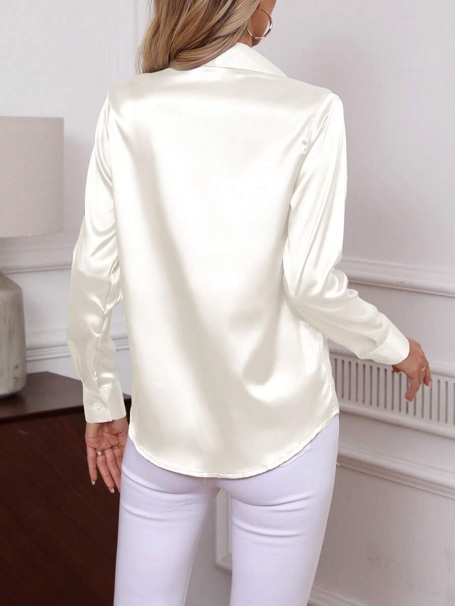 blusa de manga larga de un solo pecho de unicolor clásico - Imagen 2